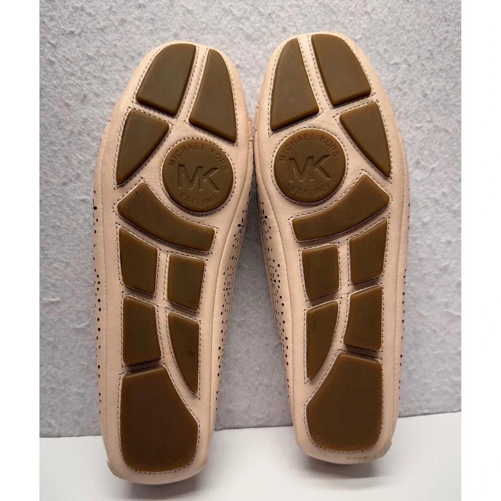 Michael Kors Fulton Moc Blush Pink Perforated Leather Ballet Flats Rose Gold MK